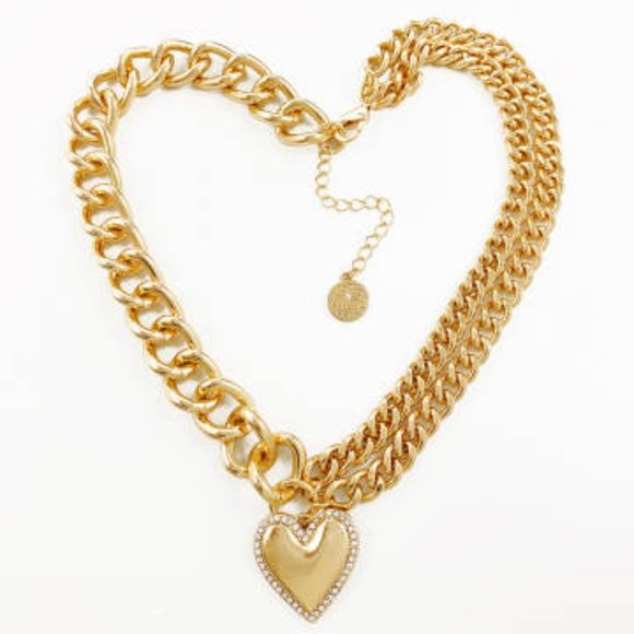 Large Heart 16" Gold and diamond cz Necklace - Picture 4 of 7